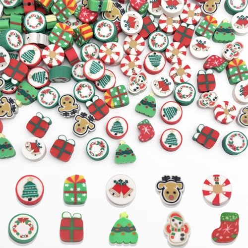 ZSFLZS Christmas Polymer Clay Beads Bracelet Making kit, Christmas Bead Christma Charms for Jewelry Making DIY Bracelet, Necklace, Earring Make, Mixed Beads Polymer Beads Clay Beads Charms - color: Christmas
