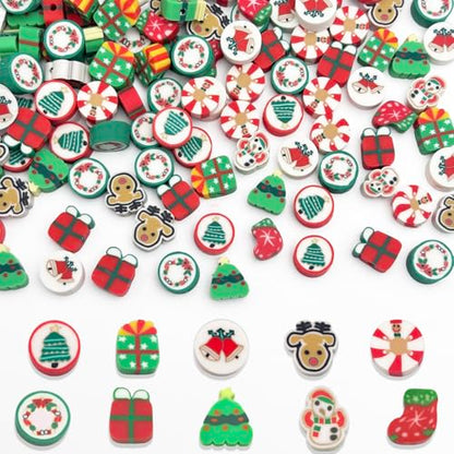 ZSFLZS Christmas Polymer Clay Beads Bracelet Making kit, Christmas Bead Christma Charms for Jewelry Making DIY Bracelet, Necklace, Earring Make, Mixed Beads Polymer Beads Clay Beads Charms - color: Christmas