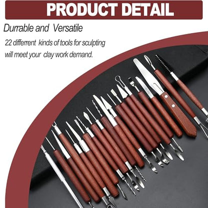 LINPHCEY 22-Piece Clay Sculpting Tools Set Perfect for Polymer Air Dry Modeling Clay Beginners & Professionals Ideal for DIY Pottery & Ceramics Tools for Clay Sculpey Sculpting & Crafting - color: 22PCS/SET