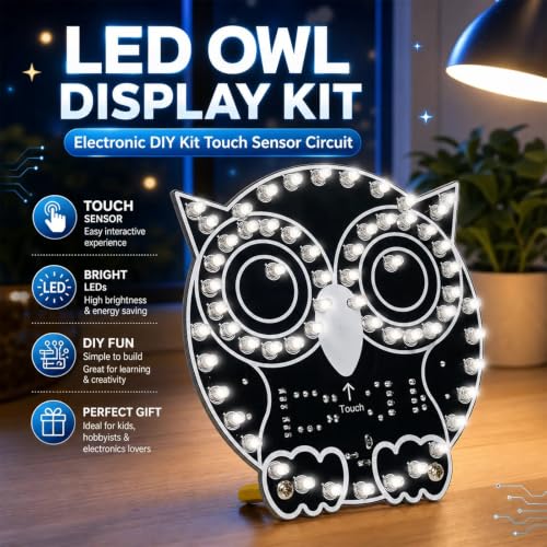DIY Owl LED Light Soldering Kit, STC8G1K17A MCU 60 LED Owl Night Light Solder Project Kit, DIY Electronic Kits for Learning and Teaching Soldering and Electronics