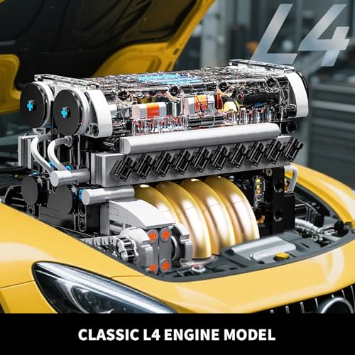 L4 Engine Building Sets for Adults, MOC Inline 4-Cylinder Mini Car Motor Model Kit that Runs, DIY STEM Toy Gift for Teens 14+ (853 PCS) - style: YC614