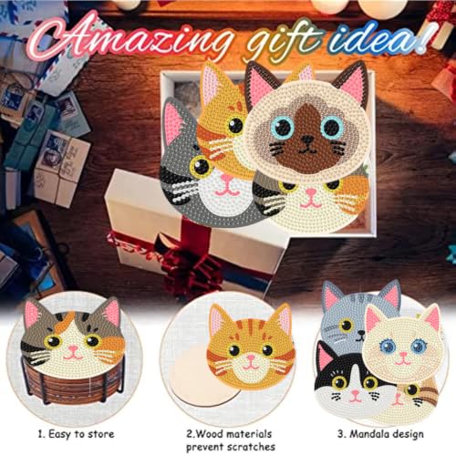 8 Pack Diamond Art Coasters Kits for Adults,Cat Diamond Painting Coasters - color: Cat Coasters-1