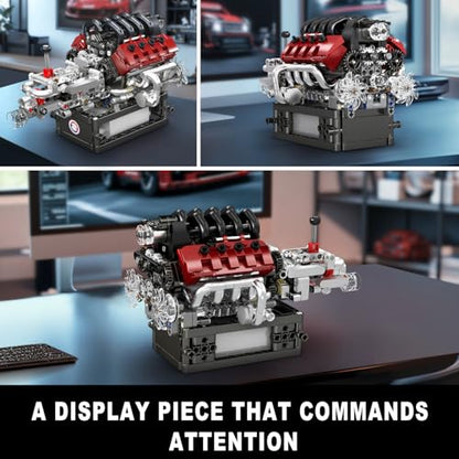 Mould King 10227 V8 Engine Model Kit, 787+Pcs Mini V8 Engine Kits that Runs, Build Your Own Car Model Engine with Gearshift & Motor, Building Blocks for Adults, DIY Construction Engineering Toy - style: 10227 V8 Engine