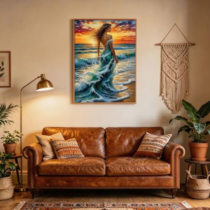 5D Ocean Wave Woman Diamond Art kits for Adults Beginners 12x16inch - color: KM1073-1
