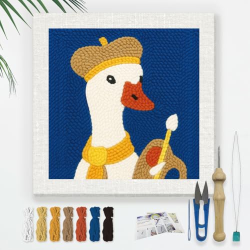 DOODLREAM Painter Goose DIY Punch Needle Embroidery Kit for Adult Beginner, 9.4" Cute Goose Animal Punch Stitching Craft Set for Starter with Frame,Fabric Pattern,Threader, Yarn, Pinch Needle - color: Goose