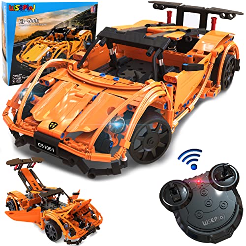 WISEPLAY STEAM Building Block RC Car Set 421 PCS - STEM Projects for Kids Ages 8-12 - Build Your Own RC Car - color: Orange Sunrise