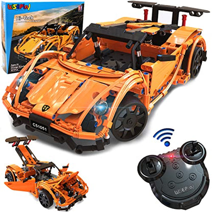 WISEPLAY STEAM Building Block RC Car Set 421 PCS - STEM Projects for Kids Ages 8-12 - Build Your Own RC Car - color: Orange Sunrise