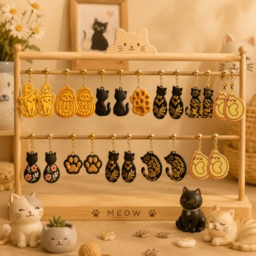 13 Pcs Black Cat Halloween Polymer Clay Cutters Set - Spooky Cat Silhouette & Imprint Cutters for Polymer Clay Jewelry Making, Gift for Cat Lovers, Friends & Family - color: Black cat-2026