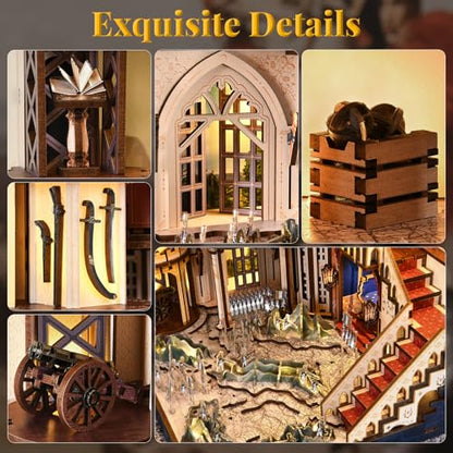MiniCity Napoleon DIY Book Nook Kit, Wooden 3D Bookshelf Model with LED - color: Napoléon