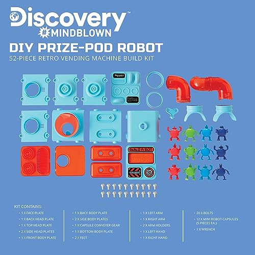 Discovery DIY Prize-Pod Robot Kit, 52-Piece Vending Machine Building Set, 12 Transforming Capsules, Educational Science Experiment, Engineering STEM Project, Robotics Toy Gift Kids Age 8+