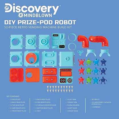 Discovery DIY Prize-Pod Robot Kit, 52-Piece Vending Machine Building Set, 12 Transforming Capsules, Educational Science Experiment, Engineering STEM Project, Robotics Toy Gift Kids Age 8+