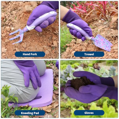 Purple Garden Tools Set 10 Pieces, Gardening Gifts for Women - color: purple