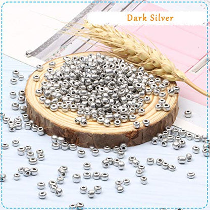 5000pcs Silver Glass Seed Beads Bulk -Small Pony Bead, Waist Spacer Beads for Bracelet, Necklace Jewelry Making, DIY Craft Projects(3mm 8/0) - color: Dark Silver, size: 3mm