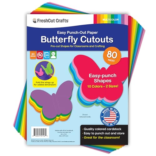 Butterfly Cutouts, Bright, 2 Sizes, 80 Piece, Paper Butterflies