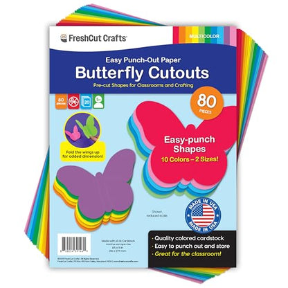 Butterfly Cutouts, Bright, 2 Sizes, 80 Piece, Paper Butterflies
