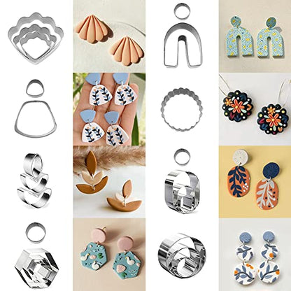 PTFJZ Polymer Clay Cutters for Earring Making 76pcs Clay Tools Set 67 Shapes Stainless Steel Clay Cutters with 8 Circle Shape Cutters 1 Letter Stamp - color: 76metal