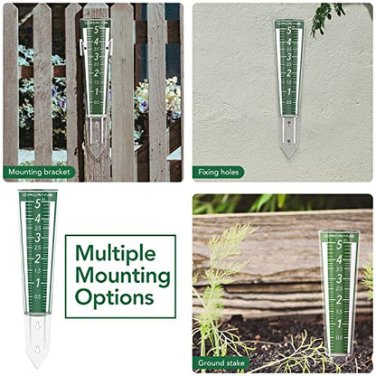 Circrane 5-Inch Capacity Outdoor Rain Gauge with Additional Hang Bracket& Stainless Steel Screws, Magnifying Scale and Numbers Design for Easy Read (Green) - color: Green