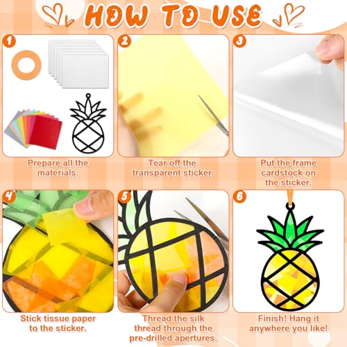 Qyeahkj 36 Sets Summer Suncatchers Crafts for DIY Summer Beach Fruit Tissue Paper Craft Kit Hawaiian Tropical Stained Glass Effect Window Ornaments Decoration for Home Art Project Party Favor Gift - style: Summer Beach Fruit