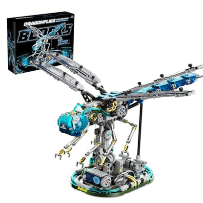 Mechanical Technik Dragonfly Building with Light, Compatible with Lego for Adults, Insect Animal World Model & Display Stand, Educational STEM Toys for Boys Home or Office Décor (866PCS) - style: Dragonfly
