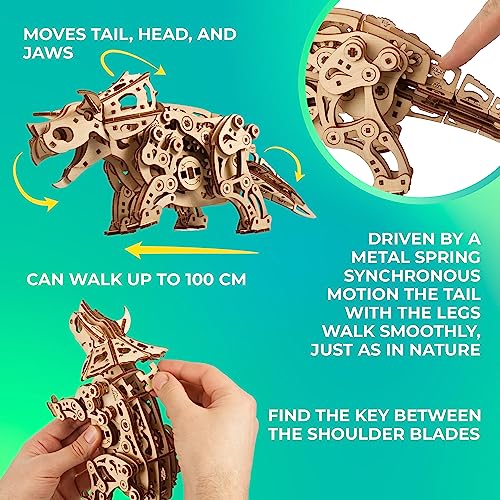 UGEARS Triceratops Dinosaur 3D Wooden Puzzles for Adults - Wooden Models Kits for Adults Dinosaur Model Kit Dino Wood Puzzle Animal Models for Adult Brain Teaser, Hobby Set