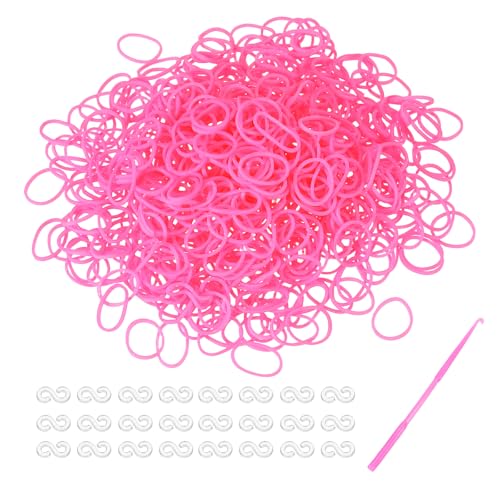 MECCANIXITY 600 Pcs Loom Rubber Bands Kit with 25 Pcs S-Clips 1-Hook Rubber Bands Refill Bracelet Making Kits for Weaving DIY Handcrafts Gift, Bright Pink - color: Bright Pink