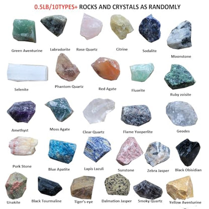 Bulk Natural Rocks for Tumbling,Rocks Minerals Collections Raw Crystals Rough Stones for Polishing Gemstones Crystals and Healing Stones for Wicca Reiki (0.5lb(10-15pcs))