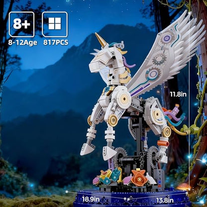 Unicorn Building Set 800+ Pcs STEM Toy Ages 8-12, Walking & Flapping Wings, Compatible with Major Building Blocks, Gift for Boys Girls