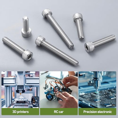 293PCS M5 Screws Assortment Kit, 304 Stainless Steel 18-8 Hex Socket Head Cap Screws Bolts Nuts and Washers Set, M5 x 8/10/12/16/20/25/30mm, for 3D Printer - size: M5 293PCS Socket SS
