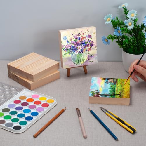 Wooden Blocks Wood Blocks for Crafts, 4 PCS 5″X5″X1″ Blank Wood Plank Board - size: 5″x5″x1″ - 4PCS