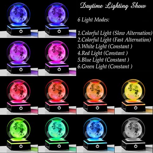 Qianwei 3D Moon Crystal Ball Planet Space Decor Astronomy Science Gift Lamp - style: Moon with black base