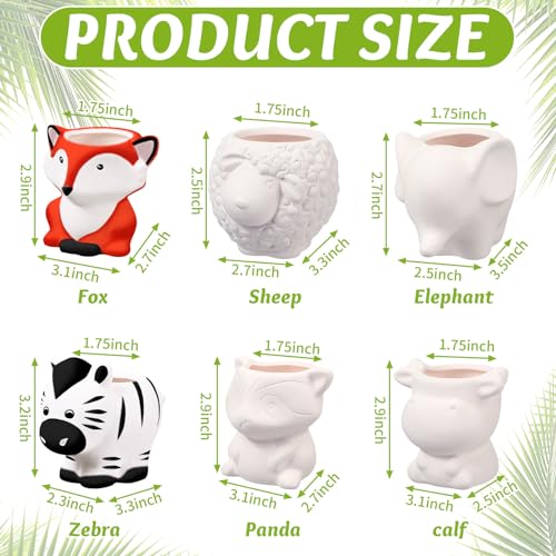 Beeveer 6 Sets Paint Your Own Animal Shaped Succulent Planter Spring Mini Unpainted Flower Pots Cartoon DIY Paintable Kit for Kids Classroom Craft Project Activity Birthday Gift - style: Cute Animal