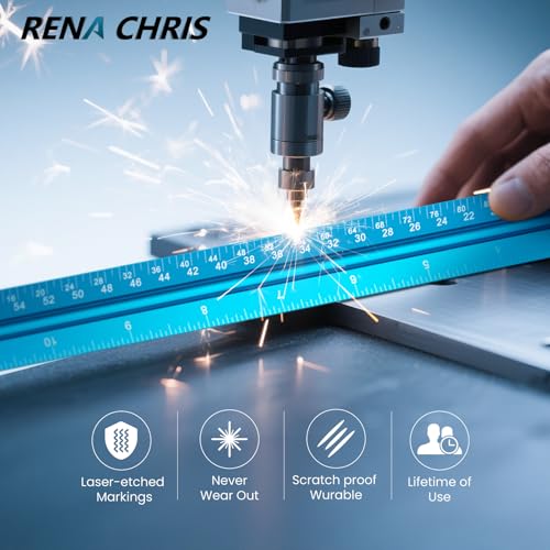 Rena Chris 2PCS Architectural Scale Ruler: 12" Imperial Aluminum Alloy Metal Architecture Measuring Tools, Engineering Drafting Construction Drawing Blueprints Triangular Architect Scaling Rulers - color: Blue+Black