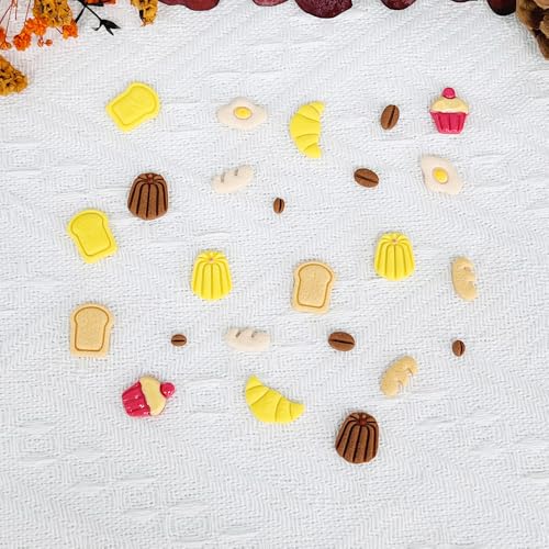Xaekicr Breakfast Food Polymer Clay Cutters Set – 7pcs Bread Cupcake Egg Coffee Designs Clay Cutters for Polymer Clay Jewelry Making – Cute Clay Molds and Clay Tools for Mini Food Earrings - color: B color