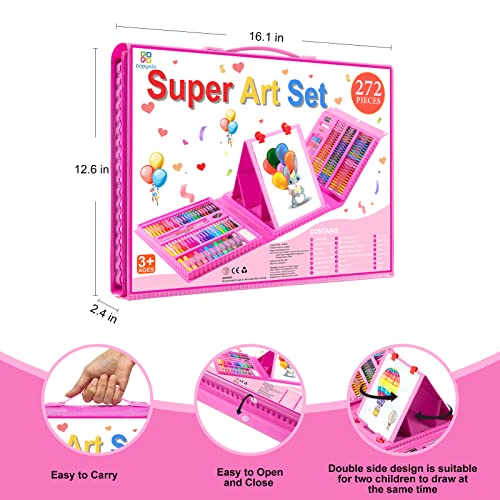 Art Supplies, 272 Pack Art Set Crafts Drawing Kit for Kids Girls Boys Teens - color: Pink