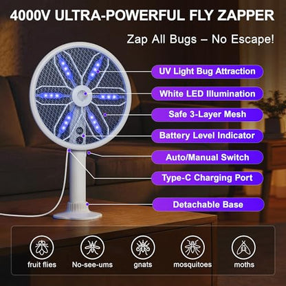 Rotating Head Electric Fly Swatter with 16–40" Telescopic Handle, 4000V