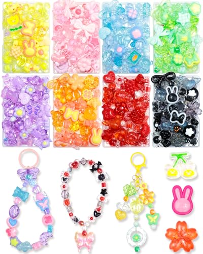 FIVEIZERO 640PCS Assorted Acrylic Beads for Jewelry & Bracelet Making - color: 8 Colors-Yellow/Pink/Blue/Green/Purple/Orange/Red/Black