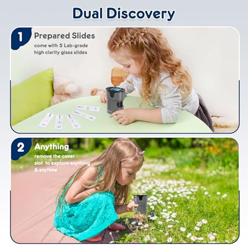 Kids Digital Microscope Science Gift: Complete STEM Toy Kit for Ages 4-12 - color: Grey