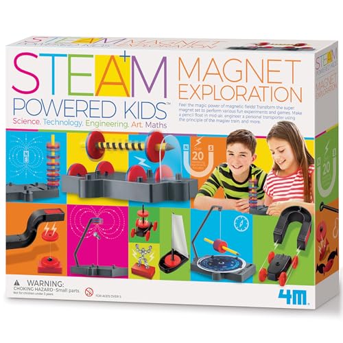 4M Magnet Science Kit for Kids Ages 5+ — 20+ Hands-On Experiments with 40+ Components, Build Maglev Transporter, Magnetic Racer, UFO & Compass Yacht, STEM Educational Toy Gift for Boys Girls - style: Magnet Exploration