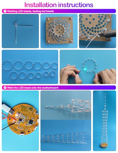 Led Canton Tower Model DIY Electronic Kit, Handmade Soldering Project Kit, 12 Led Circles, Height 38cm. (GZT12) - size: GZT-12 KIT