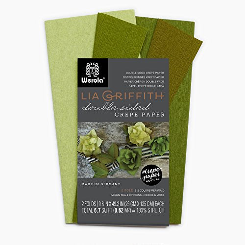 Lia Griffith Double Sided Crepe Paper Folds Roll, Green Tea and Cypress, Ferns and Moss, 6.7-Square Feet (Pack of 12) - color: Green Tea and Cypress, Ferns and Moss, size: 6.7-Square Feet (Pack of 12)