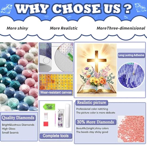 Cross Diamond Painting Kits for Adults, Christian Diamond Art for Adult - color: Bible with Cross