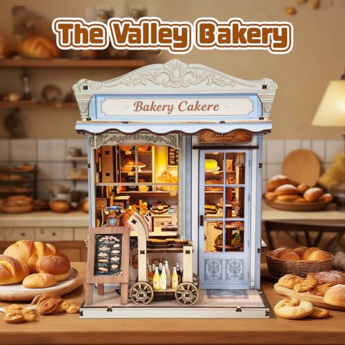 Music Park Book Nook Kit for Adults, 3D Wooden Puzzle Bakery House with LED - color: Bakery House