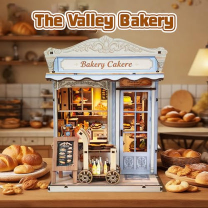 Music Park Book Nook Kit for Adults, 3D Wooden Puzzle Bakery House with LED - color: Bakery House