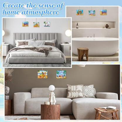 COCHIE 10 Pieces Large Summer Unfinished Wood Crafts to Paint for Adults, Bulk Predrilled Wooden Ornaments for Painting, Beach Pattern Paintable Wood Slices Craft Supplies with Ropes - color: Summer