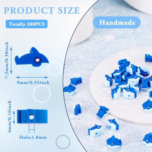 Elecrelive 200Pcs Dolphin Beads Blue Ocean Clay Beaded Bracelets Making Polymer Clay Accessories 7.5x9x4mm for DIY Bracelet Necklace Bracelet Earring Jewelry - color: Blue