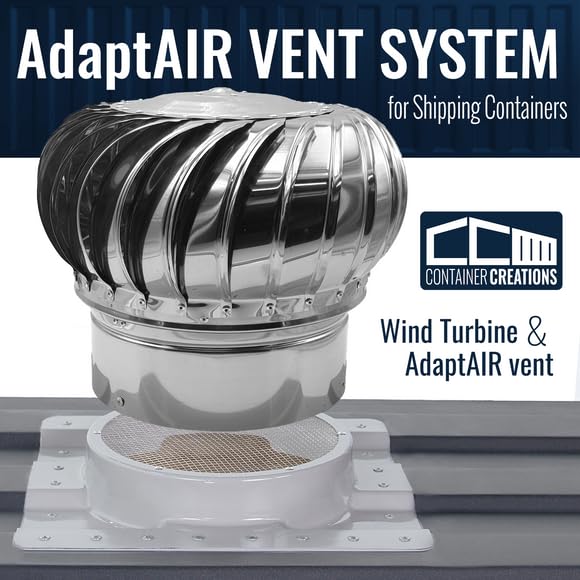 20ft Shipping Container Roof Vent System: (1) Whirlybird Wind Turbine, (1) Roof Vent Adapter, Plus (10) 2.5" Sidewall Vents | No-Weld Vent for 3.5" Corrugation for Container Roof | Stop Condensation - size: 20ft Vent System