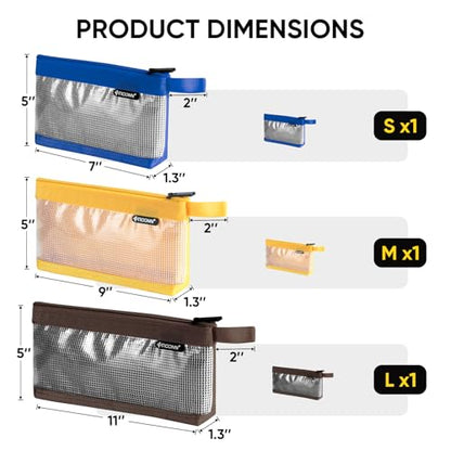 TICONN 3PK Tool Pouches with Zipper, Waterproof 1680D Oxford Small Tool Bag - size: Clear, 3 Pack Combo