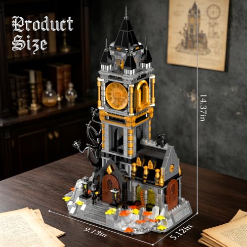 Vziimo Magic Clock Tower Building Set, Gothic Haunted House Decor Model Kit with Black Cat & Animals, Medieval Castle MOC Creator Gift for Adults Teens Age 14+ (1232 PCS) - style: Clock Tower