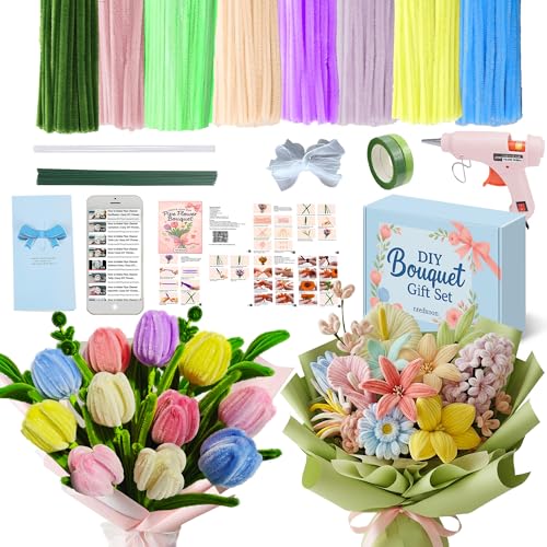 NREDXOON Pipe Cleaner Flower Kit w/Glue Gun 400pcs Macaron DIY Teen Craft - color: Macarons