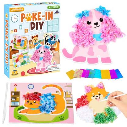 Lonfliness 8 Pcs Dog Cat Poke in Craft Kits for Kids Mess Free DIY Art - style: Dog Cat